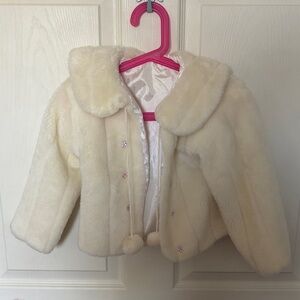 Elegant Cream Faux Fur Kids Jacket no buttons for 3T